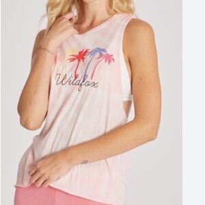 WildFox Swingin Palms Raw Muscle Tank in Rosebud Wash XL
